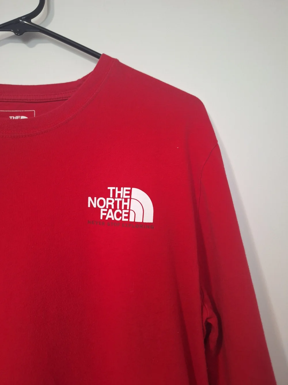 The North Face Men's Long Sleeve Tee in Bright Red with White Logo